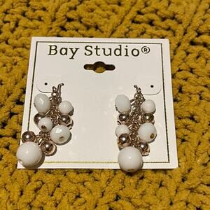 Bay Studio White & Gold-Tone Beaded Cluster Earrings - NEW